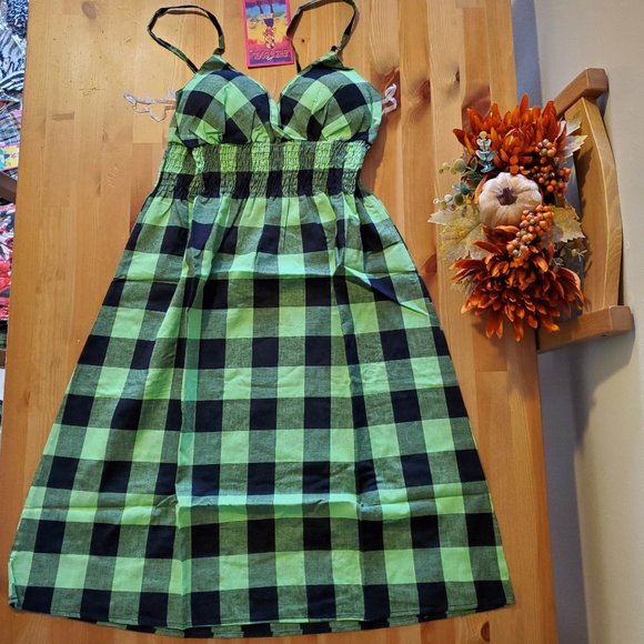 She's Cool Dresses & Skirts - She's Cool - Buffalo Check Bra Cup Mini Dress - Lime/Black